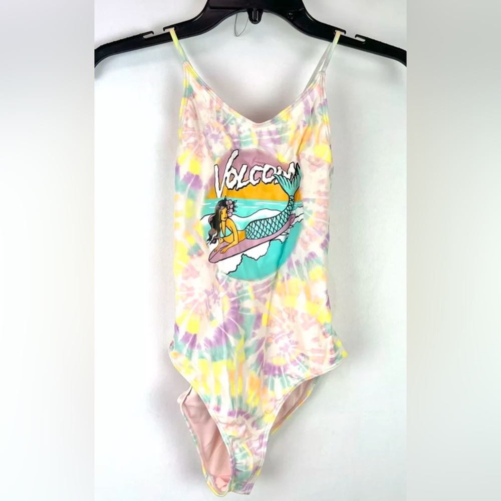 Volcom Girl’s Yellow Tye Die One Piece Swimsuit Size 12